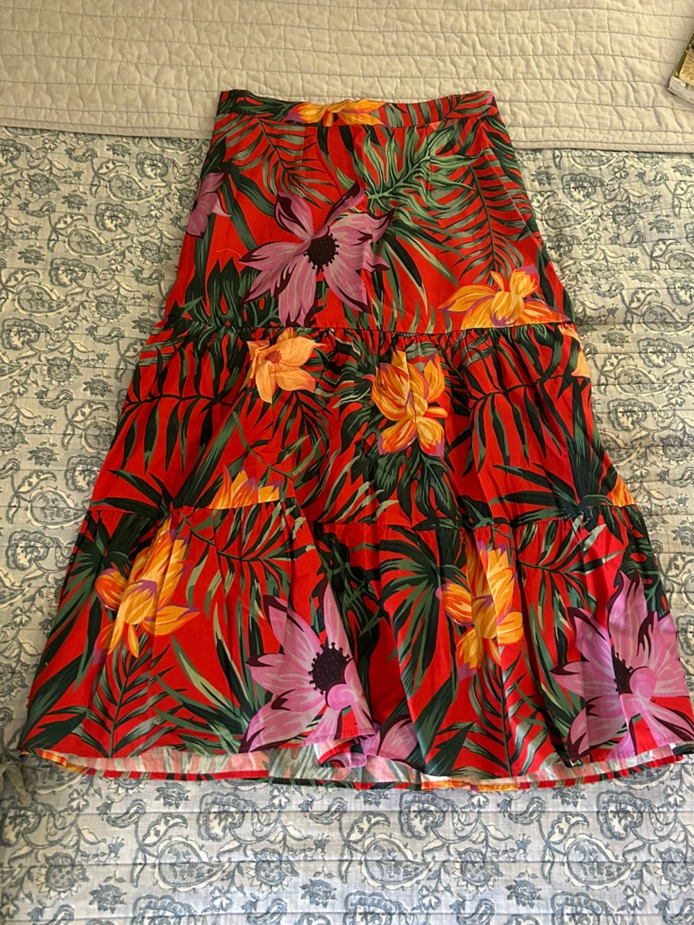 Red Tropical Floral Maxi Skirt